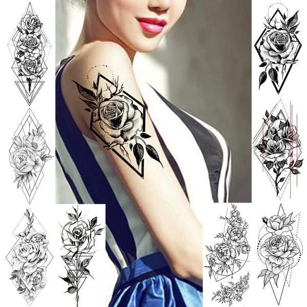 Realistic Temporary Tattoo 3, 4, or 5.5 Inches quarter-sleeve Geometric Rose  Fake Tattoo - Etsy